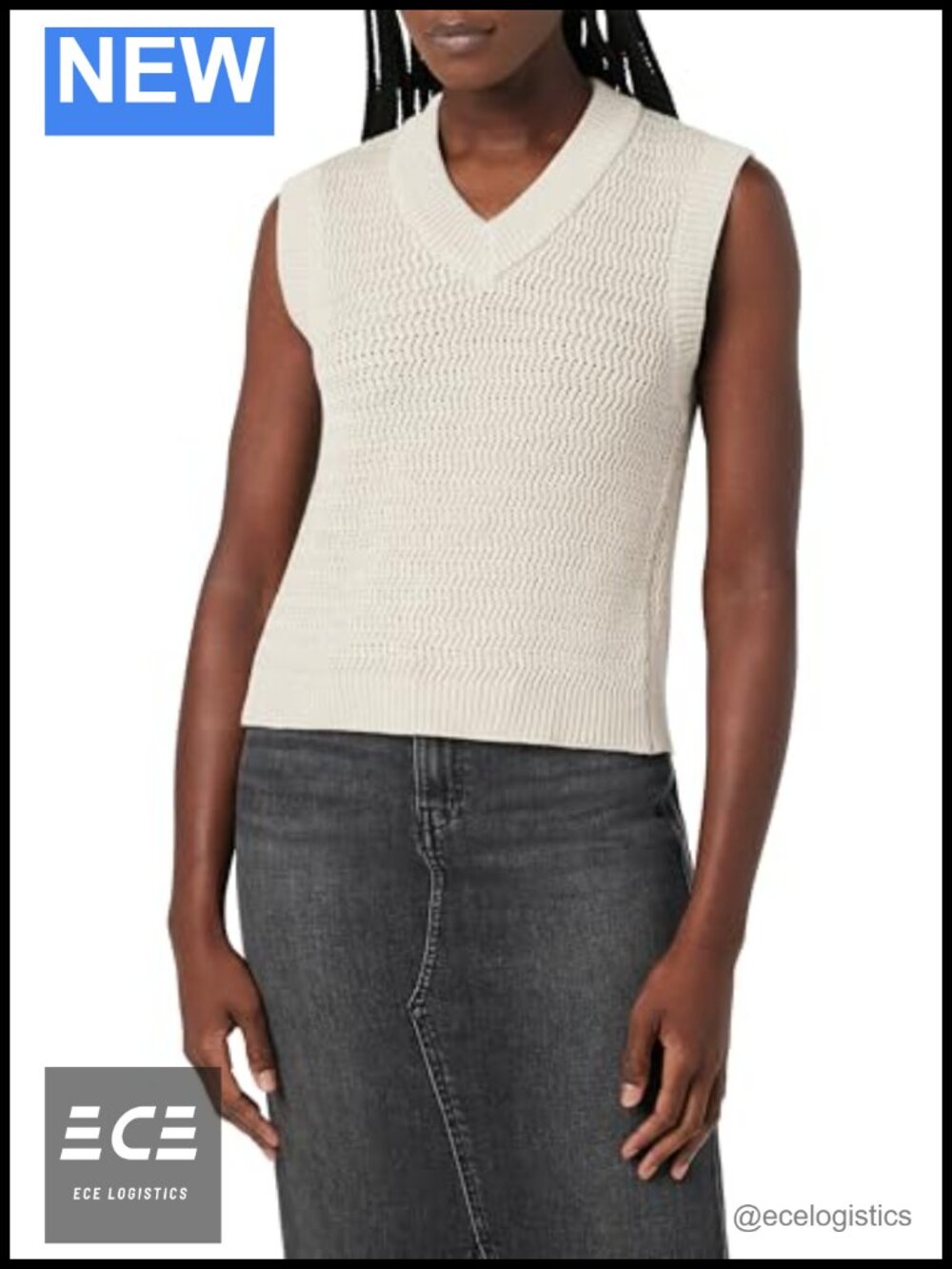 Womens Cotton Blend V-Neck Sleeveless Sweater Pullover Knotted Back